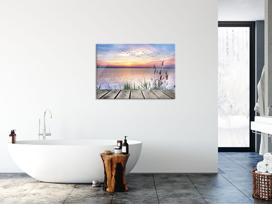 Steg mit Ausblick aufs Meer, Glasbild