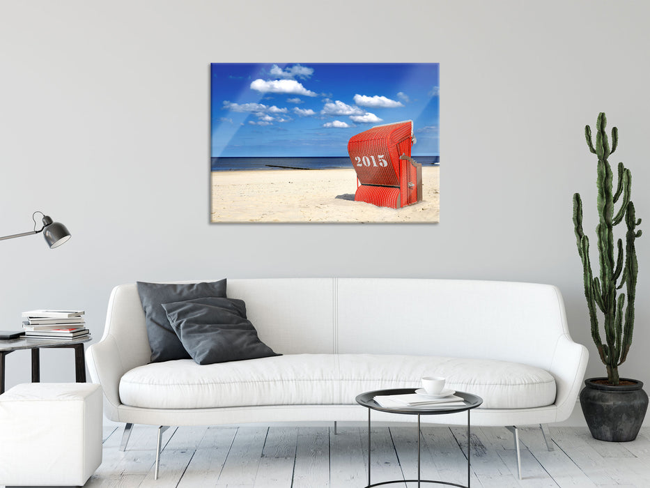 Strandkorb an der Nordsee, Glasbild