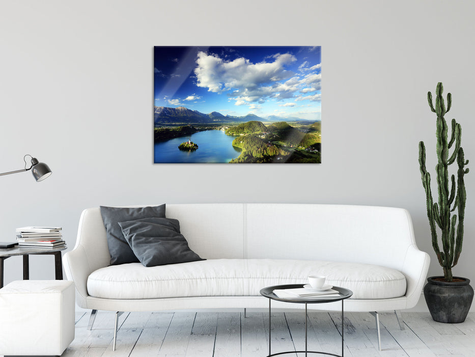 Atemberaubende Seen Landschaft, Glasbild