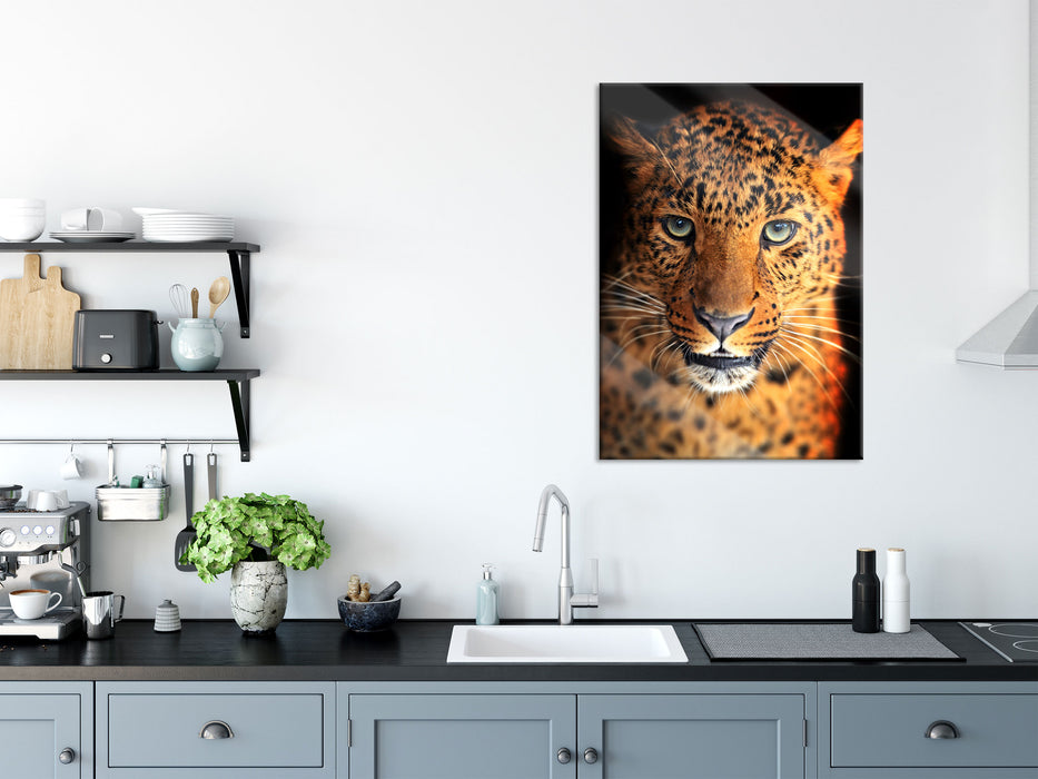 Stolzer Leopard, Glasbild