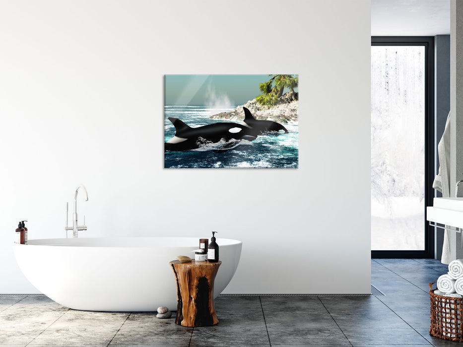 Orcas vor Insel, Glasbild