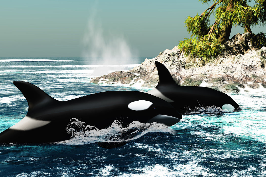 Orcas vor Insel, Glasbild