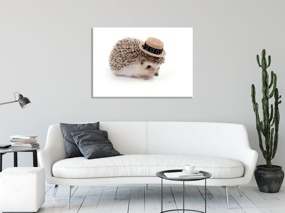 Lustiger Igel mit Hut, Glasbild