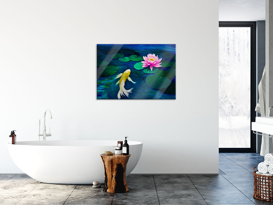 Koi mit Seerose Kunst, Glasbild