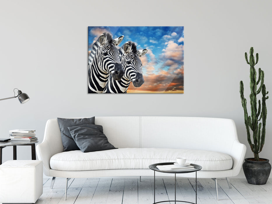 Zebra Pärchen, Glasbild