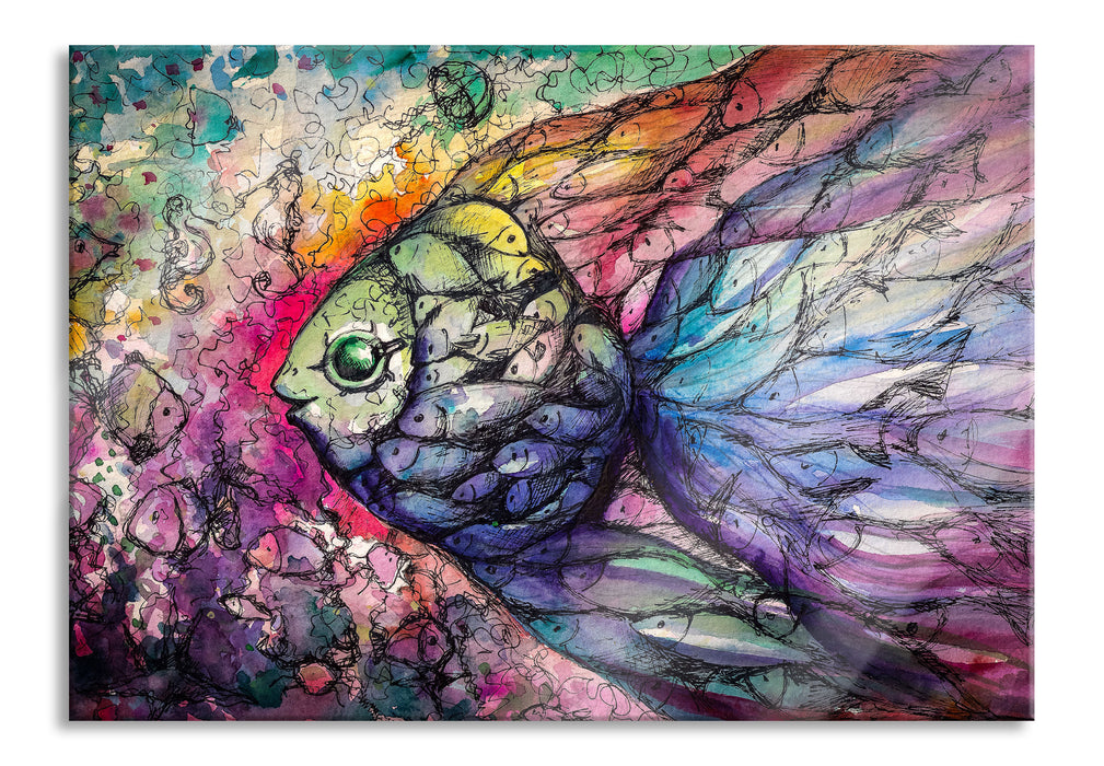 Pixxprint Bunte Fische Kunst, Glasbild