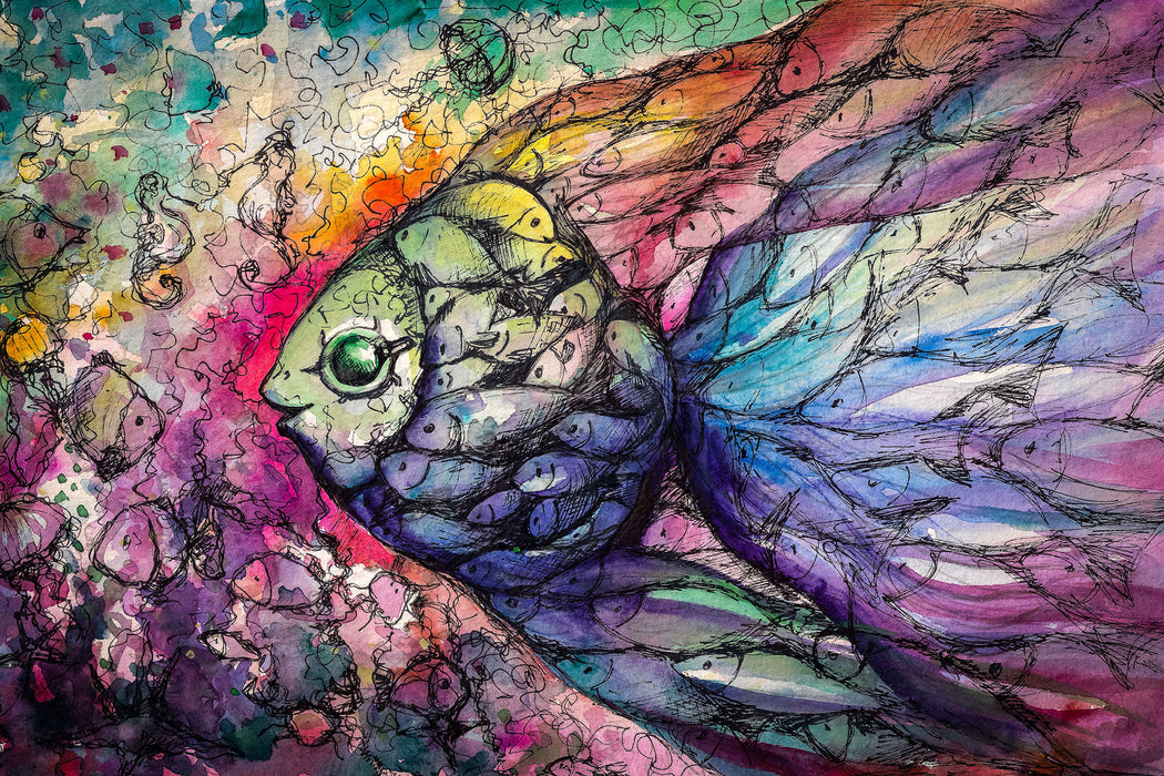 Bunte Fische Kunst, Glasbild