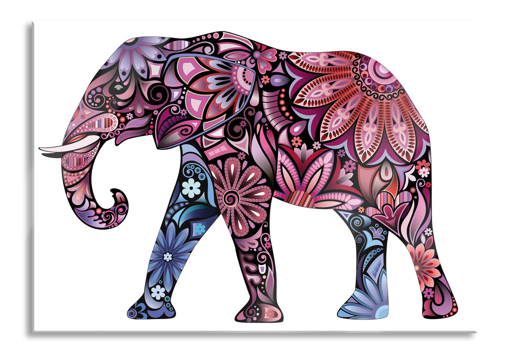 Pixxprint Elefant mit Ornamenten, Glasbild