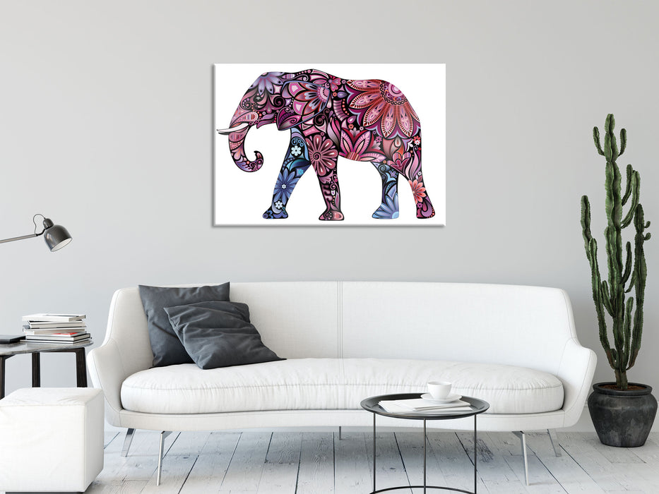 Elefant mit Ornamenten, Glasbild