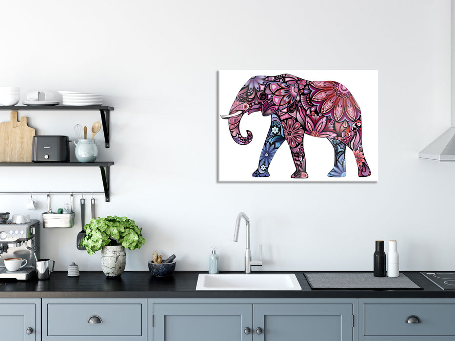 Elefant mit Ornamenten, Glasbild