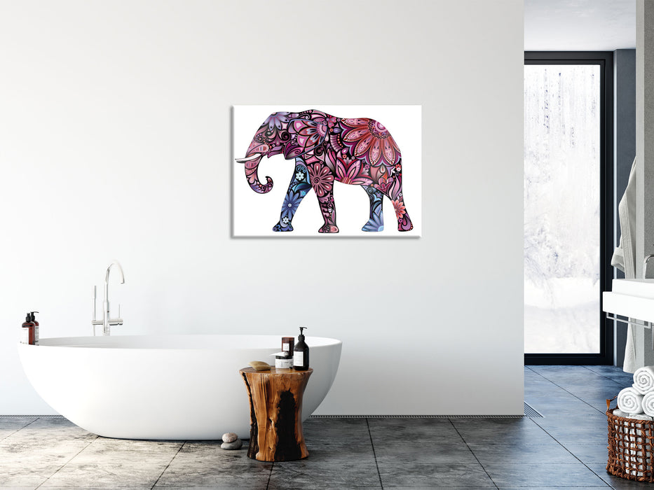 Elefant mit Ornamenten, Glasbild