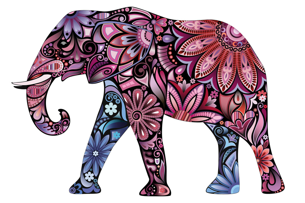 Elefant mit Ornamenten, Glasbild