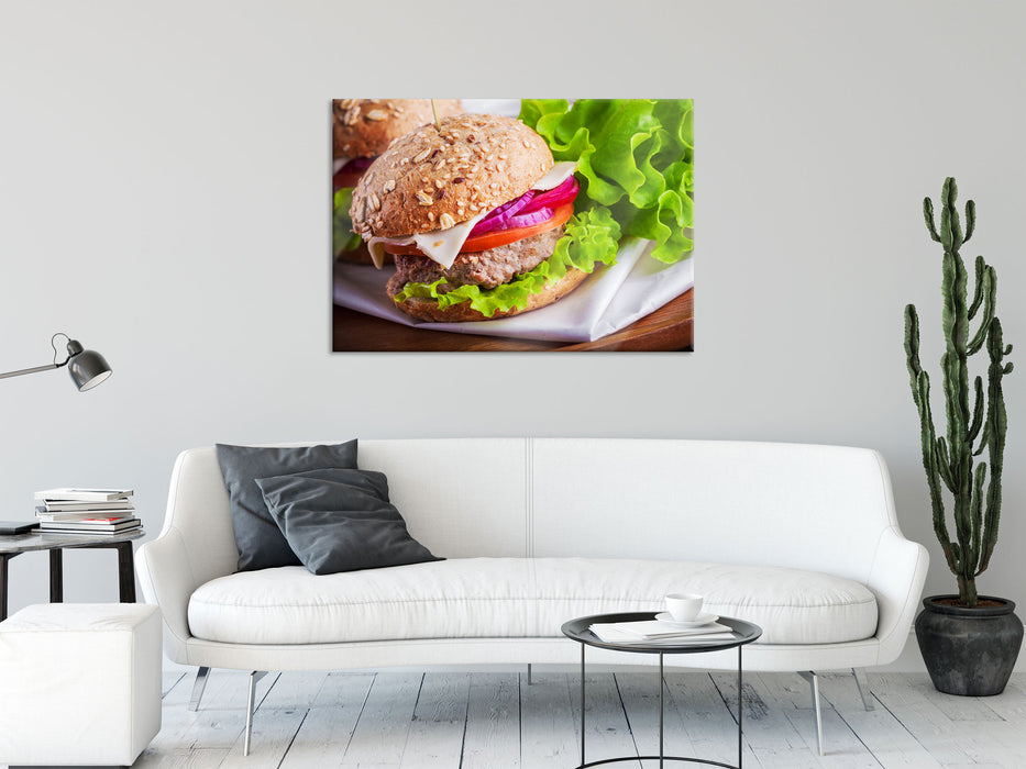 Köstlicher Hamburger, Glasbild