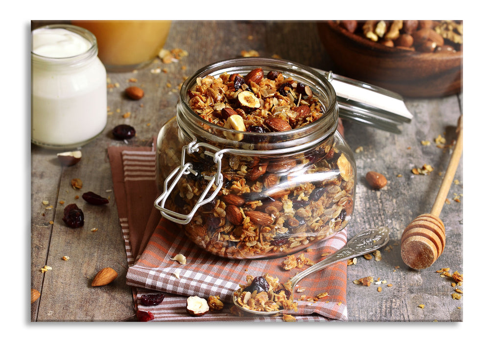 Honig Müsli im Glas, Glasbild