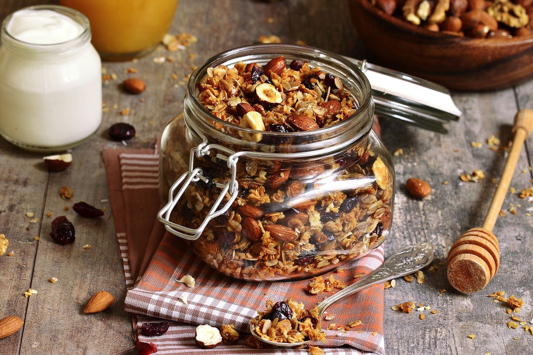 Honig Müsli im Glas, Glasbild