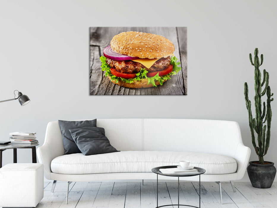 Leckerer Cheeseburger, Glasbild