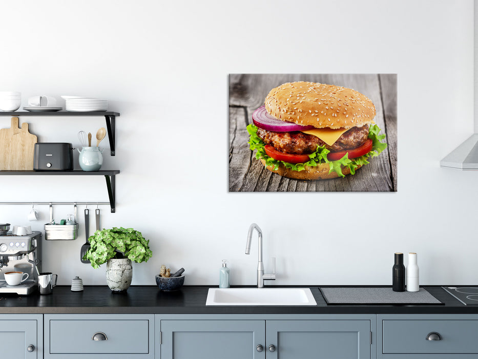 Leckerer Cheeseburger, Glasbild