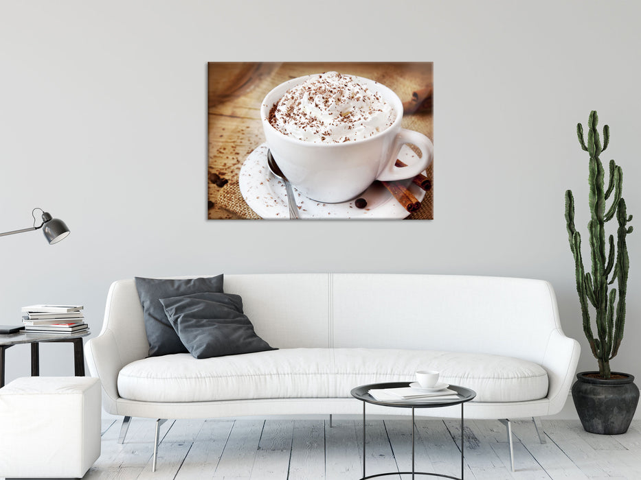 Kaffee mit viel Creme, Glasbild