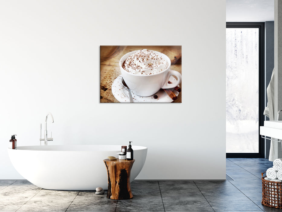 Kaffee mit viel Creme, Glasbild