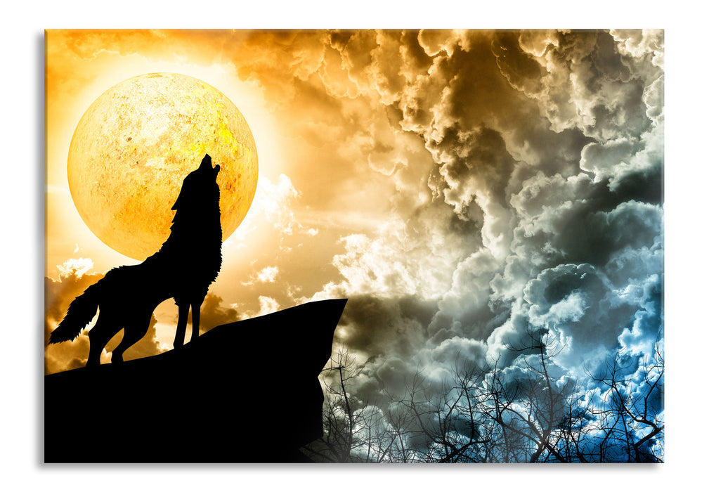 Wolf heult den Mond an, Glasbild