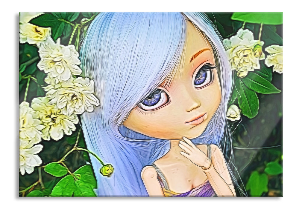 Pixxprint Püppchen im Blumenstrauch, Glasbild