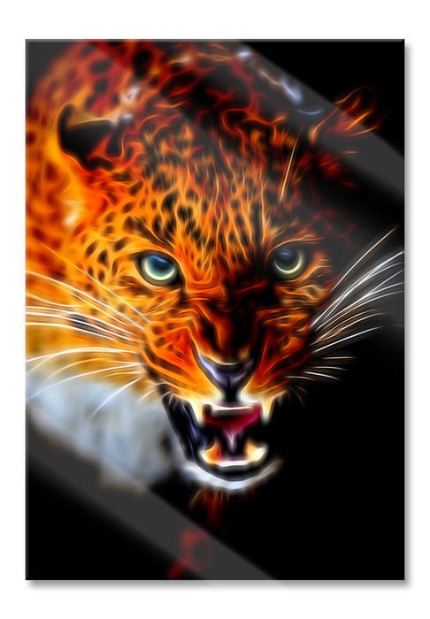 Fauchender Leopard, Glasbild