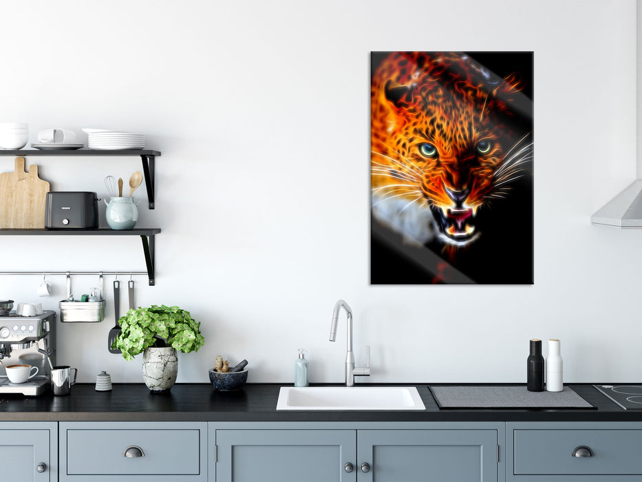 Fauchender Leopard, Glasbild