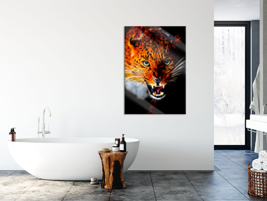 Fauchender Leopard, Glasbild