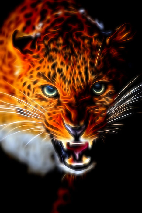 Fauchender Leopard, Glasbild