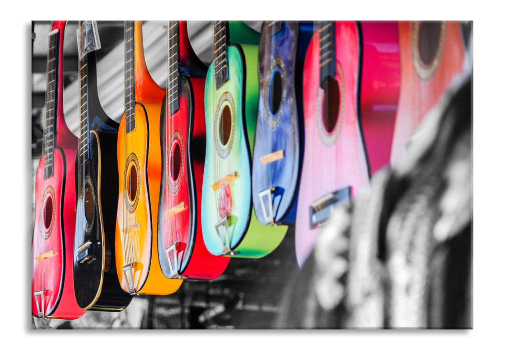 Pixxprint klassische Gitarren auf dem Markt, Glasbild