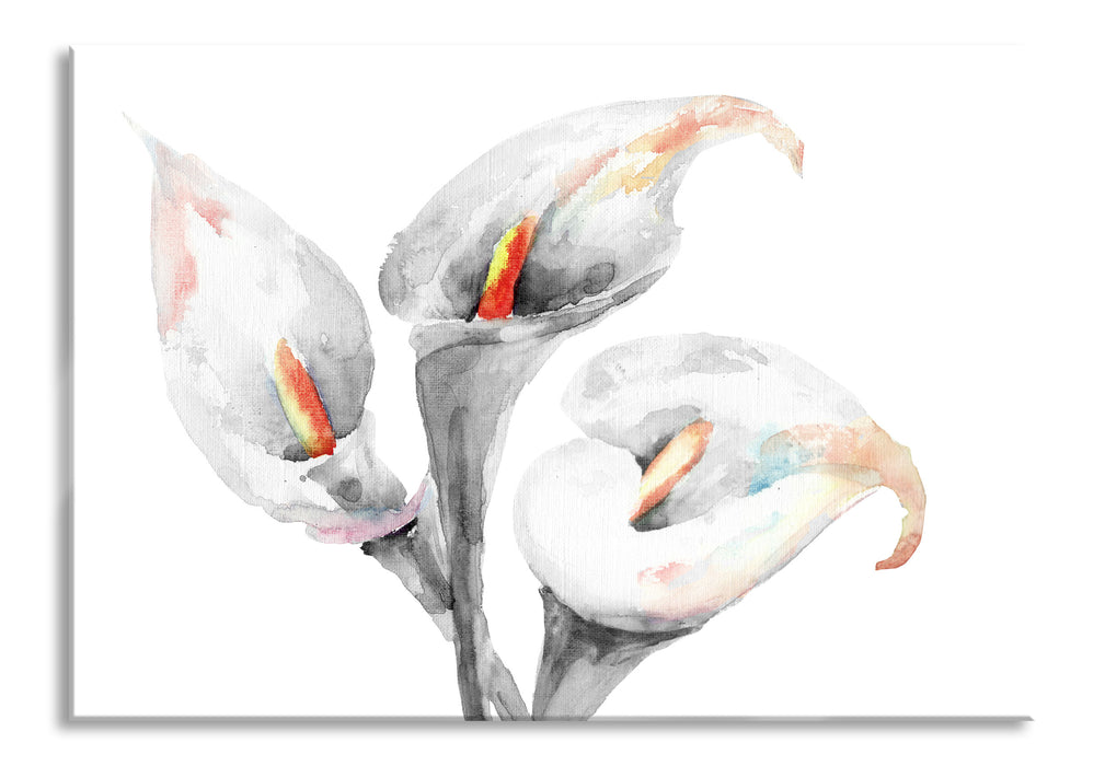 Pixxprint Callas Aquarellblüten, Glasbild