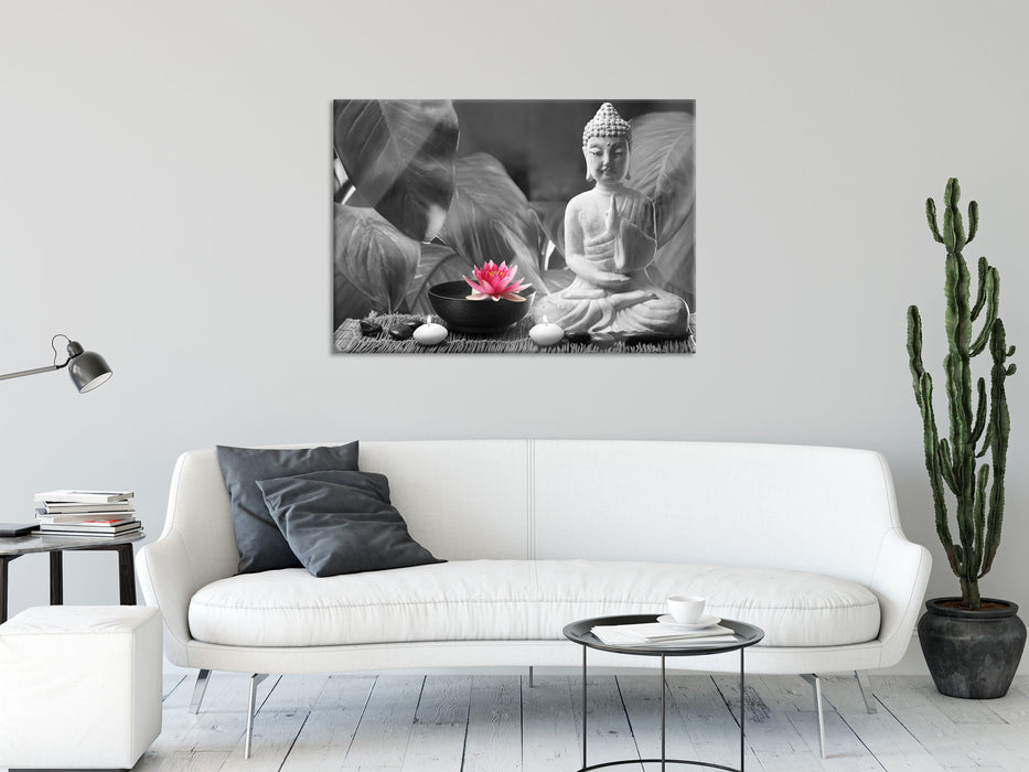 Buddha mit Seerose, Glasbild