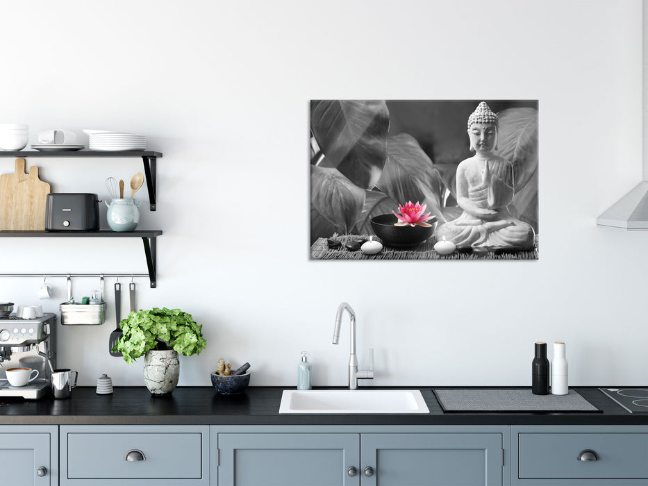 Buddha mit Seerose, Glasbild