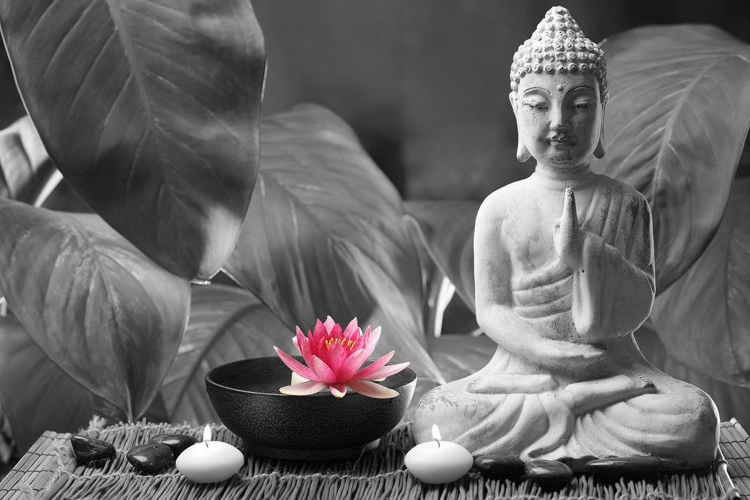 Buddha mit Seerose, Glasbild