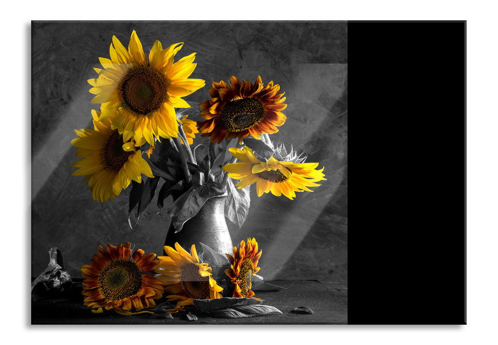 Pixxprint schöne Sonnenblume in Vase, Glasbild