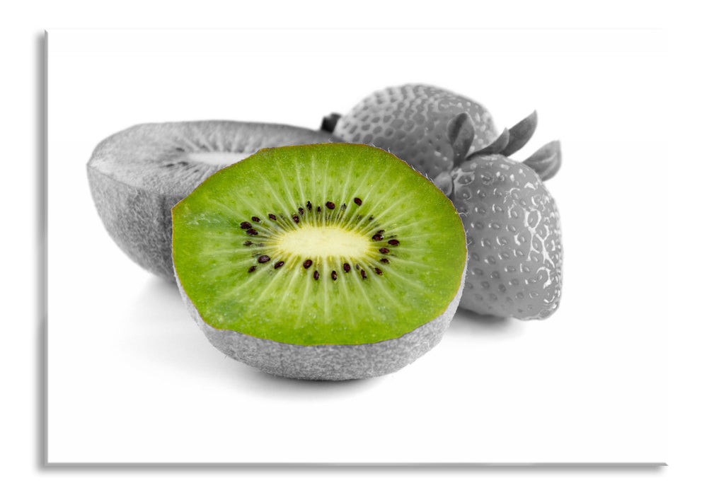 fruchtige Erdbeeren mit Kiwi, Glasbild