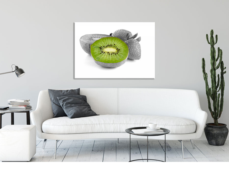 fruchtige Erdbeeren mit Kiwi, Glasbild