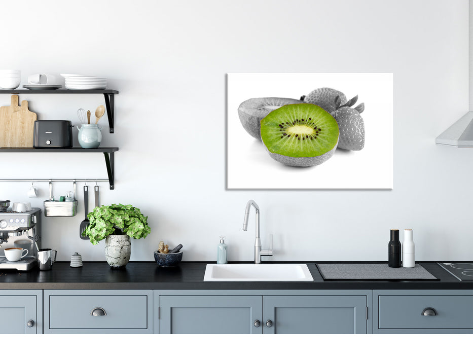 fruchtige Erdbeeren mit Kiwi, Glasbild