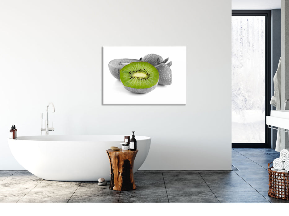 fruchtige Erdbeeren mit Kiwi, Glasbild