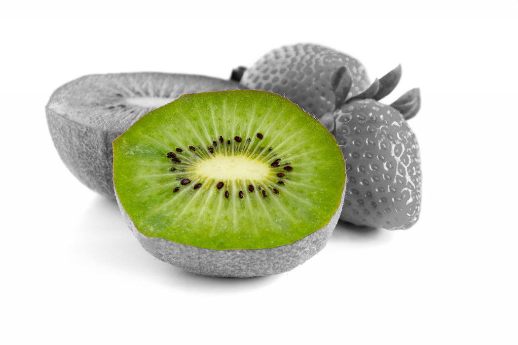 fruchtige Erdbeeren mit Kiwi, Glasbild