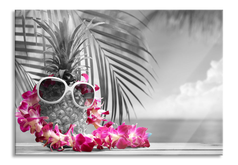 Pixxprint Ananas mit Sonnenbrille, Glasbild