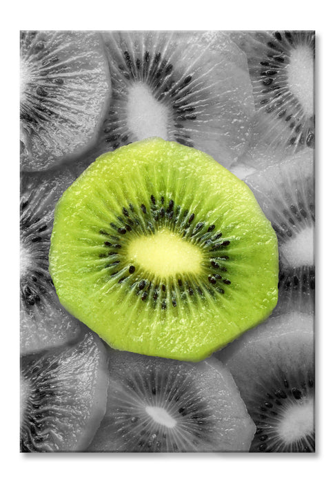 saftige Kiwi Scheiben, Glasbild