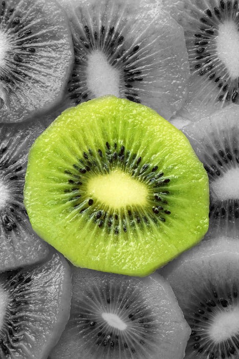 saftige Kiwi Scheiben, Glasbild