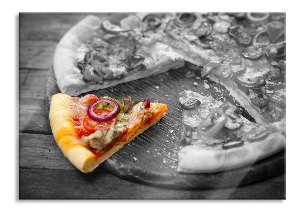 Pixxprint Pizza auf Holzbrett, Glasbild