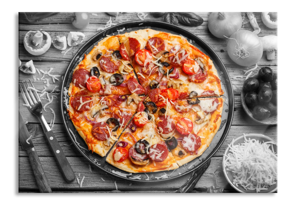 Pixxprint Pizza auf Pizzablech, Glasbild