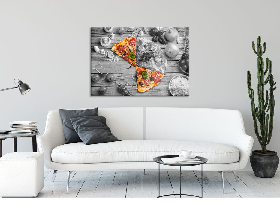 Pizza auf Holztisch, Glasbild