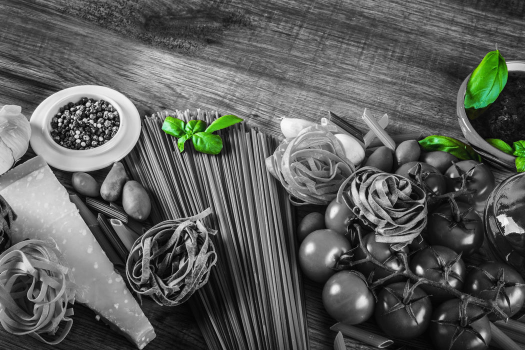 Pasta mit frischen Gewürzen, Glasbild