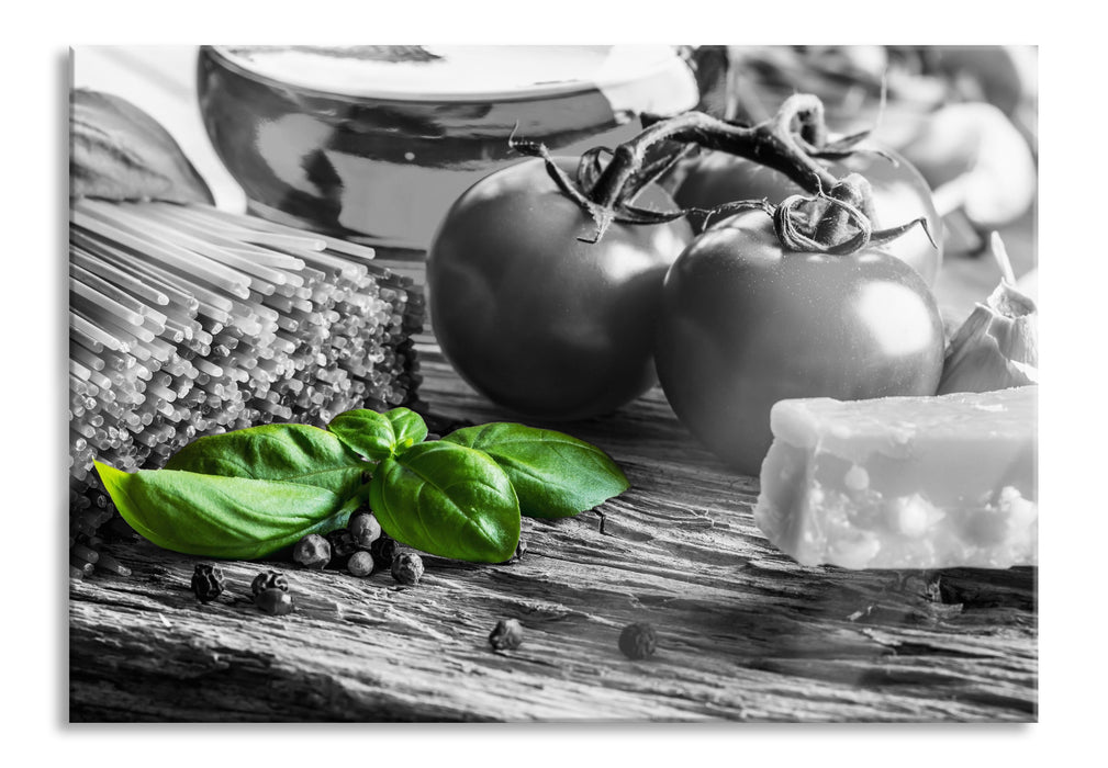 Spaghetti mit Tomaten und Parmesan, Glasbild