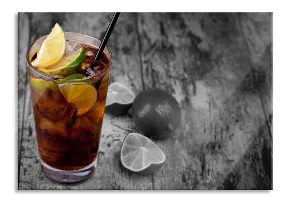 Pixxprint Cuba Libre mit vielen Limetten, Glasbild