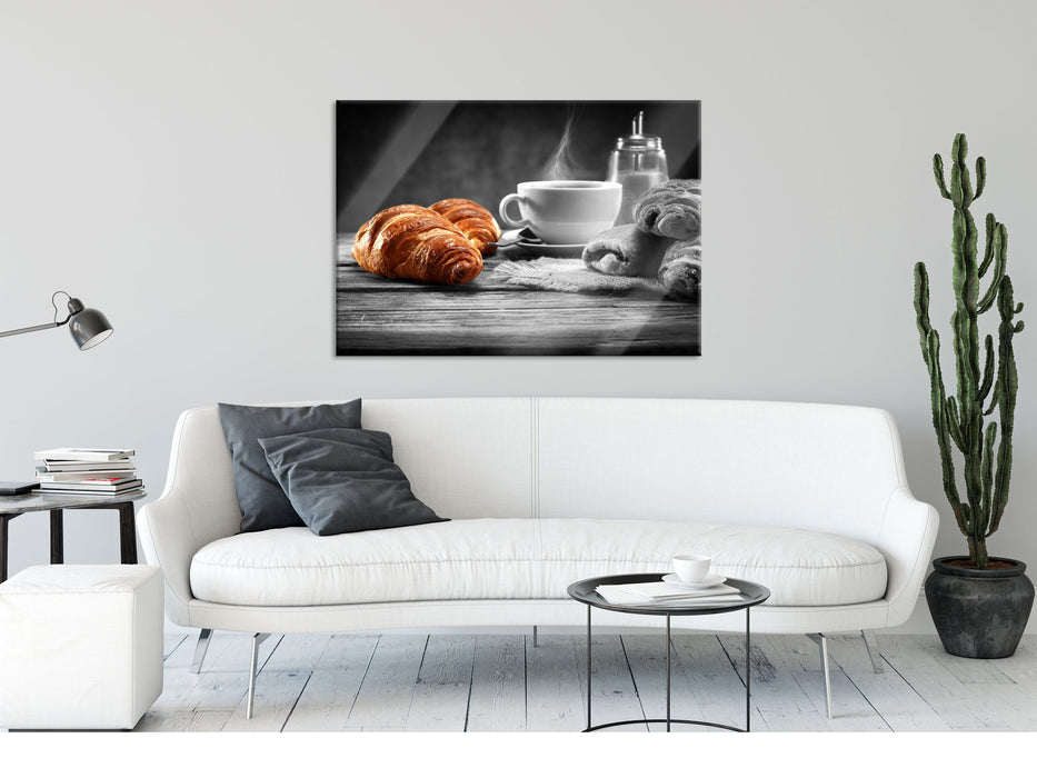 Croissants mit frischem Kaffee, Glasbild